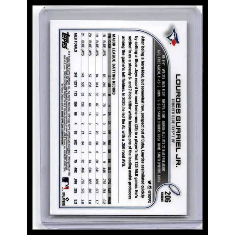 2022 Topps Chrome #206 Lourdes Gurriel Jr. NM-MT Toronto Blue Jays Baseball Card - Baseball Card Single