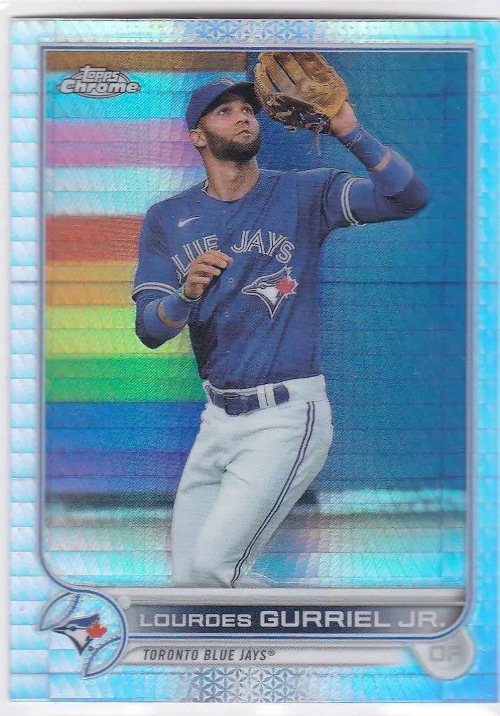 Baseball trading card of Lourdes Gurriel Jr Xfractor for Toronto Blue Jays in catching pose