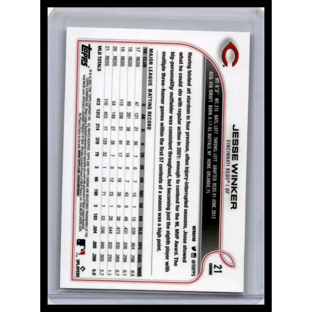 2022 Topps Chrome #21 Jesse Winker NM-MT Cincinnati Reds Baseball Card - Baseball Card Single