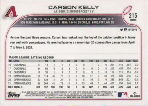 2022 Topps Chrome #215 Carson Kelly NM-MT Diamondbacks ID:51621 - Baseball Card Single