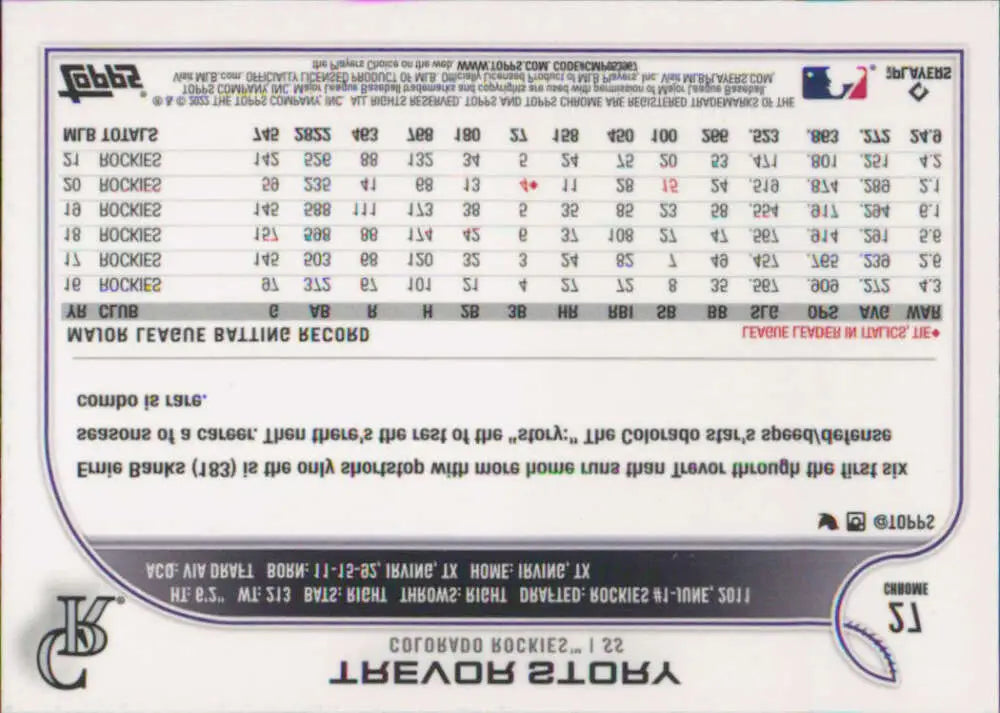 2022 Topps Chrome #27 Trevor Story NM-MT Colorado Rockies Baseball Card - Baseball Card Single