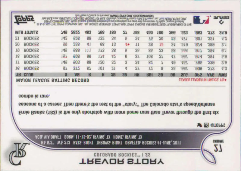 2022 Topps Chrome #27 Trevor Story NM-MT Colorado Rockies Baseball Card - Baseball Card Single