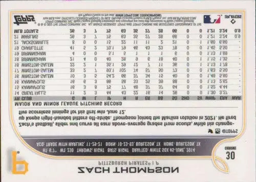 2022 Topps Chrome #30 Zach Thompson NM-MT RC Rookie Pirates ID:51617 - Baseball Card Single
