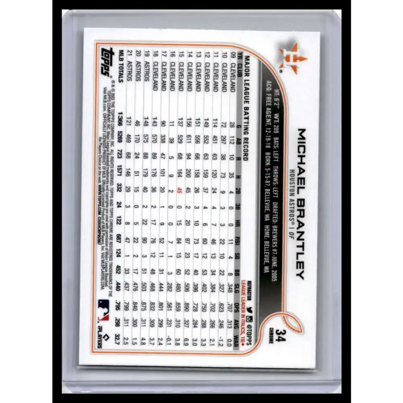 2022 Topps Chrome #34 Michael Brantley NM-MT Houston Astros Baseball Card - Baseball Card Single