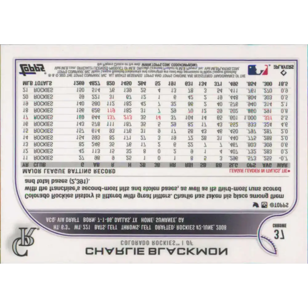 2022 Topps Chrome #37 Charlie Blackmon NM-MT Colorado Rockies Baseball Card - Baseball Card Single