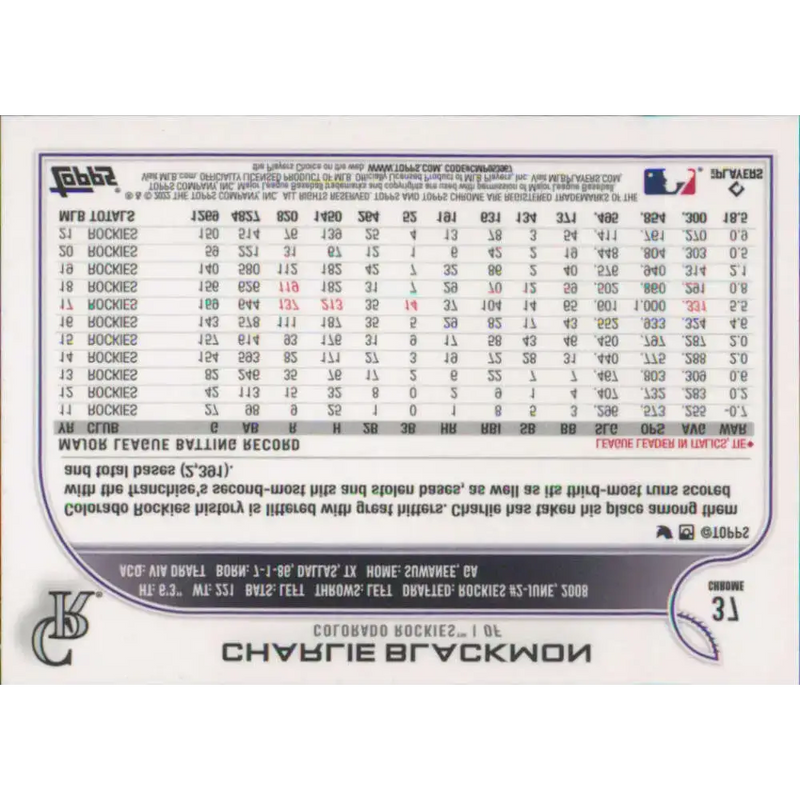 2022 Topps Chrome #37 Charlie Blackmon NM-MT Colorado Rockies Baseball Card - Baseball Card Single
