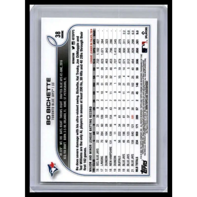 2022 Topps Chrome #38 Bo Bichette NM-MT Toronto Blue Jays Baseball Card - Baseball Card Single