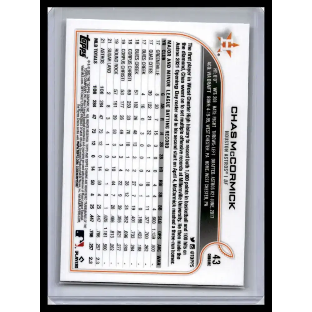 2022 Topps Chrome #43 Chas McCormick NM-MT Houston Astros Baseball Card - Baseball Card Single