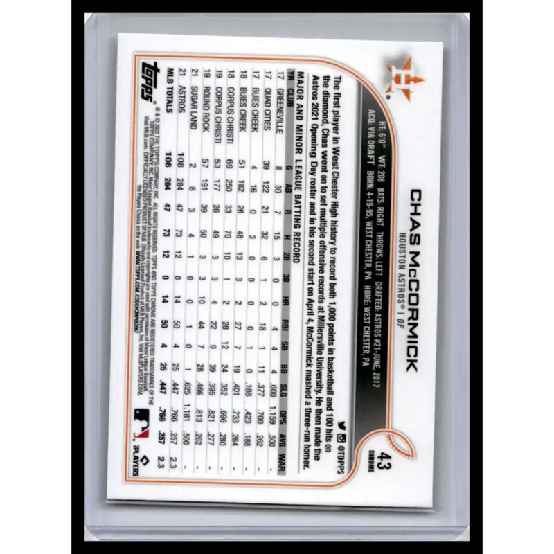 2022 Topps Chrome #43 Chas McCormick NM-MT Houston Astros Baseball Card - Baseball Card Single