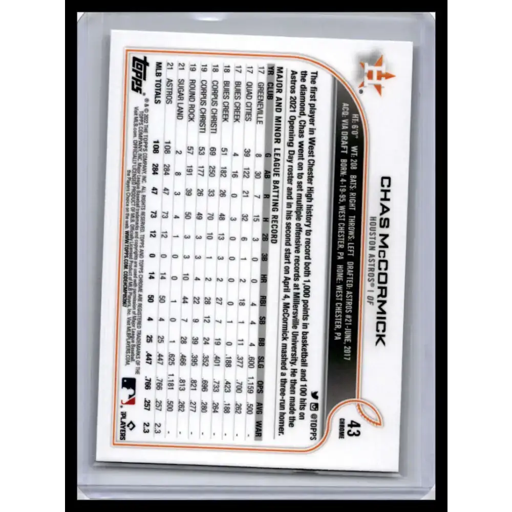 2022 Topps Chrome #43 Chas McCormick NM-MT Houston Astros Baseball Card - Baseball Card Single