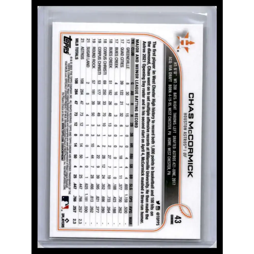 2022 Topps Chrome #43 Chas McCormick NM-MT Houston Astros Baseball Card - Baseball Card Single