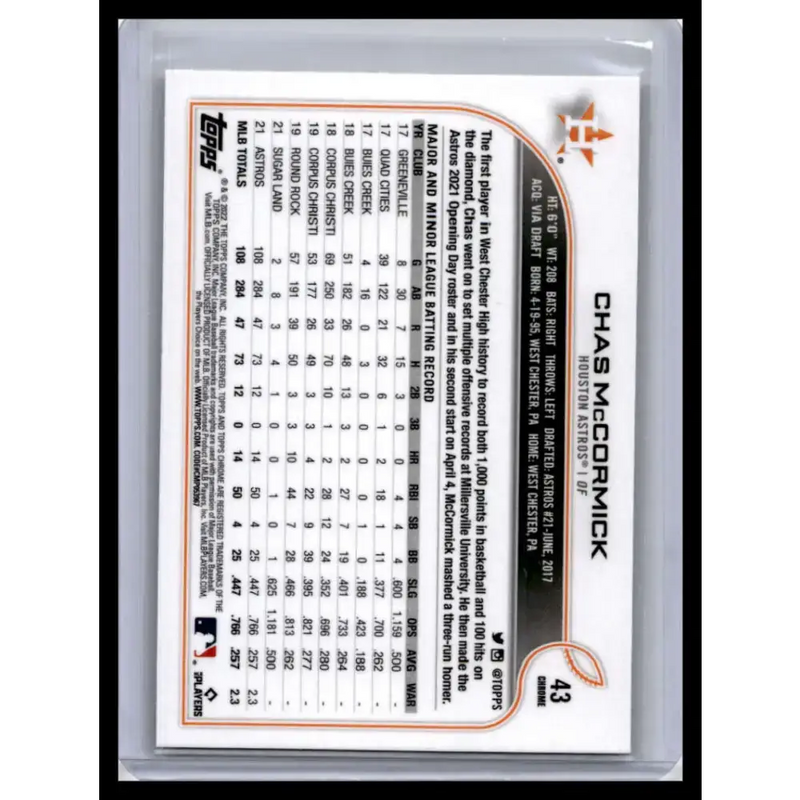 2022 Topps Chrome #43 Chas McCormick NM-MT Houston Astros Baseball Card - Baseball Card Single