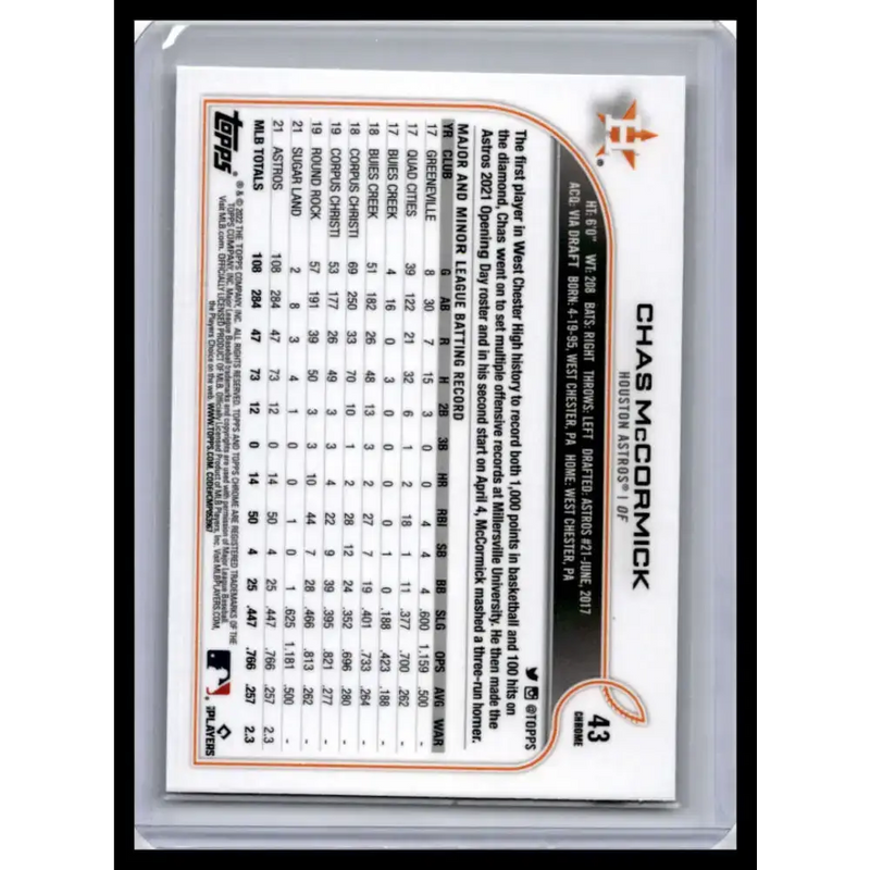 2022 Topps Chrome #43 Chas McCormick NM-MT Houston Astros Baseball Card - Baseball Card Single