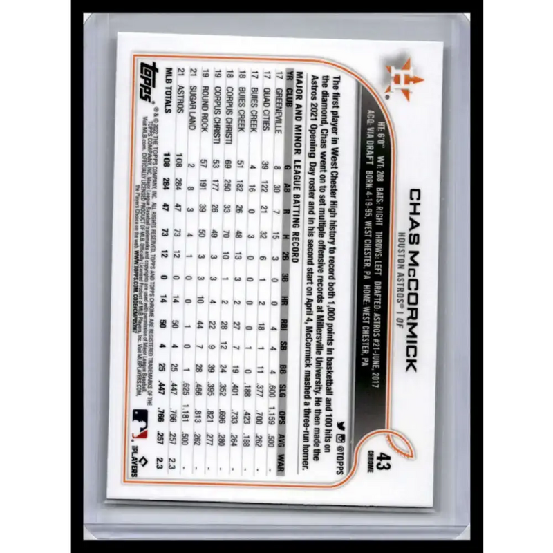 2022 Topps Chrome #43 Chas McCormick NM-MT Houston Astros Baseball Card - Baseball Card Single