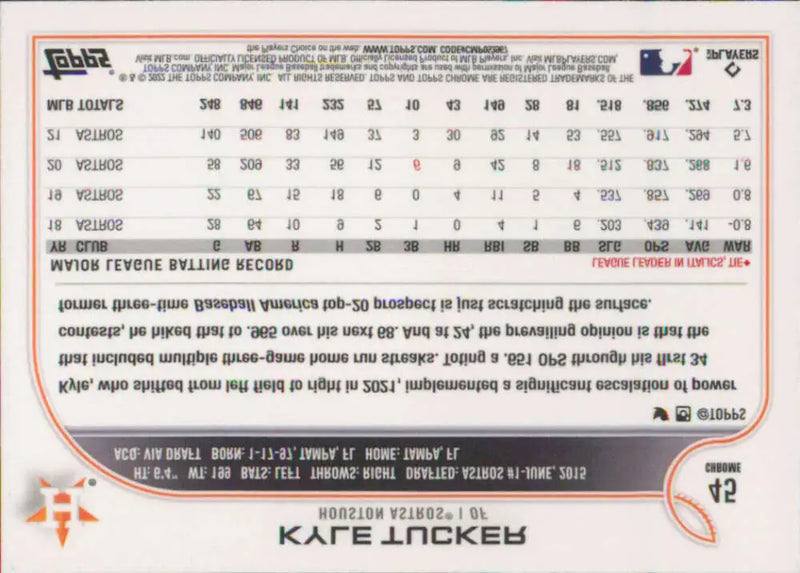 2022 Topps Chrome #45 Kyle Tucker NM-MT Houston Astros Baseball Card - Baseball Card Single