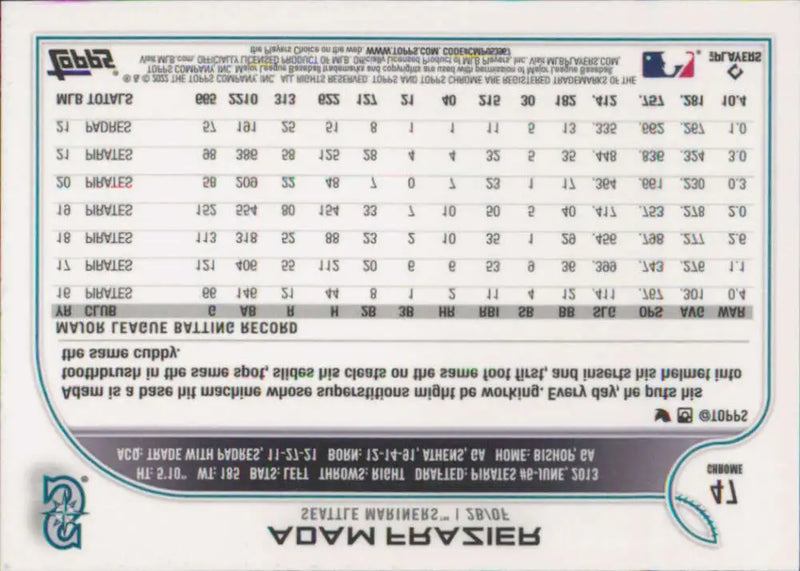 2022 Topps Chrome #47 Adam Frazier NM-MT Seattle Mariners Baseball Card