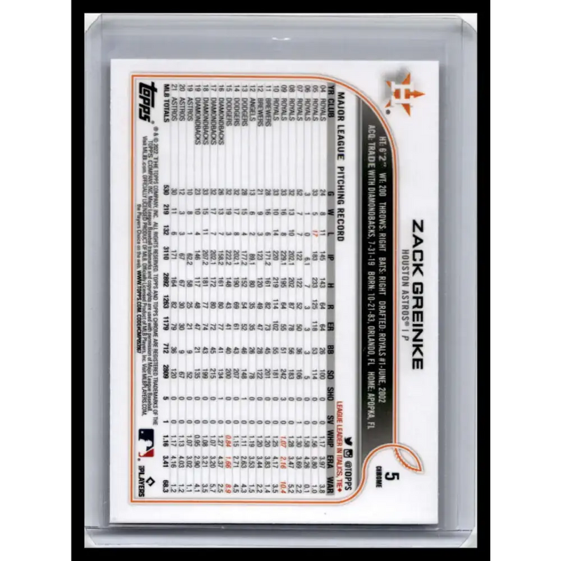 2022 Topps Chrome #5 Zack Greinke NM-MT Houston Astros Baseball Card - Baseball Card Single