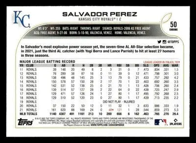 2022 Topps Chrome #50 Salvador Perez - Baseball Card Single