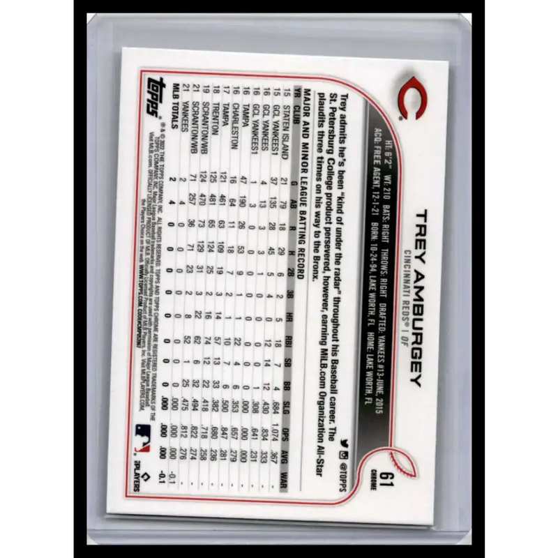 2022 Topps Chrome #61 Trey Amburgey NM-MT Cincinnati Reds Baseball Card - Baseball Card Single