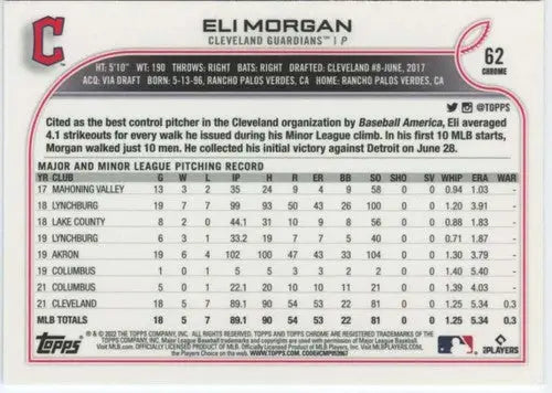 Eli Morgan baseball card with original gloss from 2022 Topps Chrome rookie series