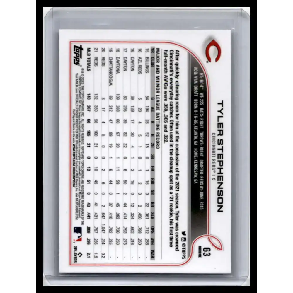 2022 Topps Chrome #63 Tyler Stephenson NM-MT Cincinnati Reds Baseball Card - Baseball Card Single