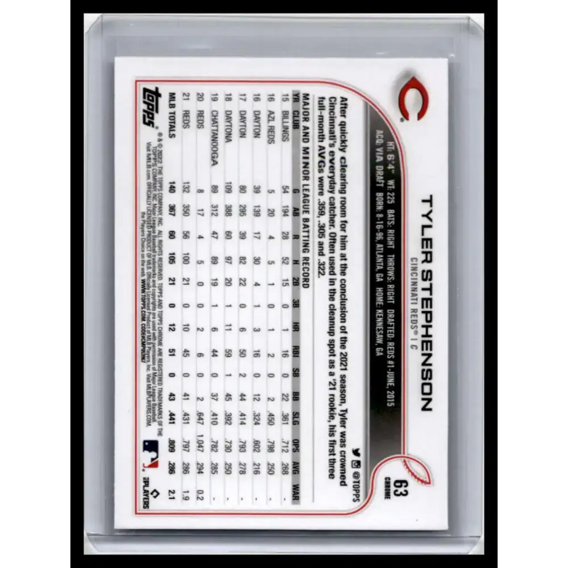 2022 Topps Chrome #63 Tyler Stephenson NM-MT Cincinnati Reds Baseball Card - Baseball Card Single