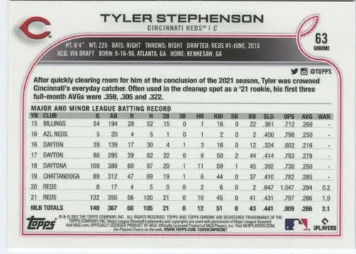 2022 Topps Chrome #63 Tyler Stephenson NM-MT Reds ID:51613 - Baseball Card Single