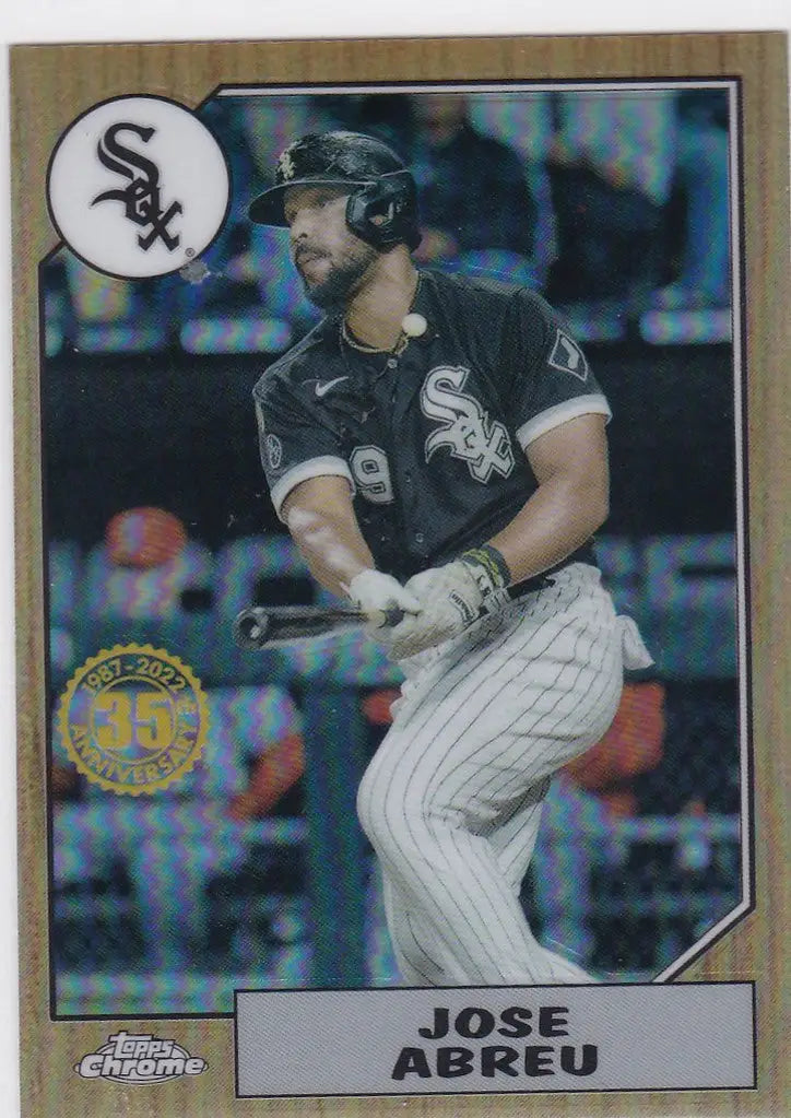 Baseball card of Jose Abreu in batting stance, 35th Anniversary Chicago White Sox