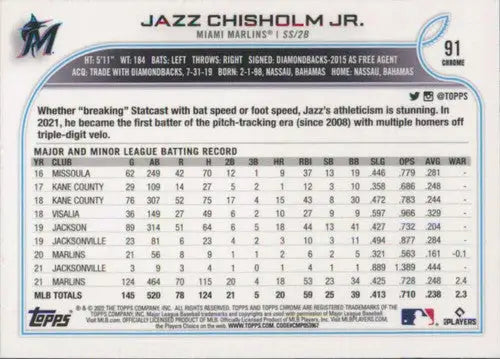 2022 Topps Chrome #91 Jazz Chisholm Jr. NM-MT Marlins ID:51608 - Baseball Card Single