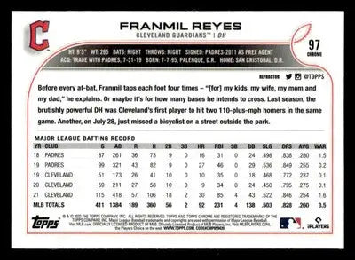 2022 Topps Chrome #97 Franmil Reyes Prism Refractor - Baseball Card Single