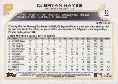 2022 Topps Chrome #98 Ke’Bryan Hayes NM-MT Pirates ID:51632 - Baseball Card Single