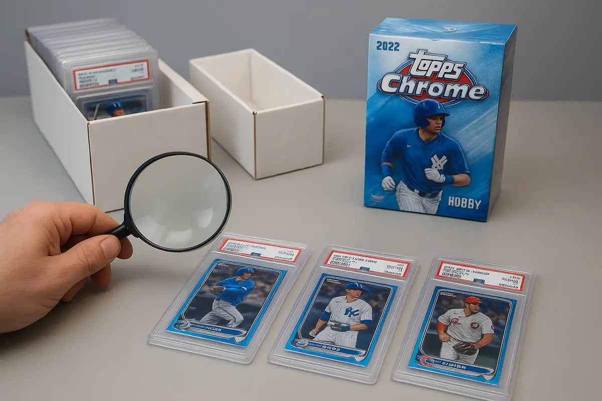 2022 Topps Chrome baseball box with blue player, key to chrome collection