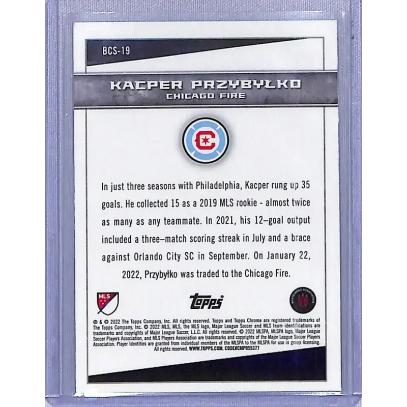 2022 Topps Chrome Big City Strikers #BCS-19 Kacper Przybylko NM-MT Chicago Fire - Soccer Card Single