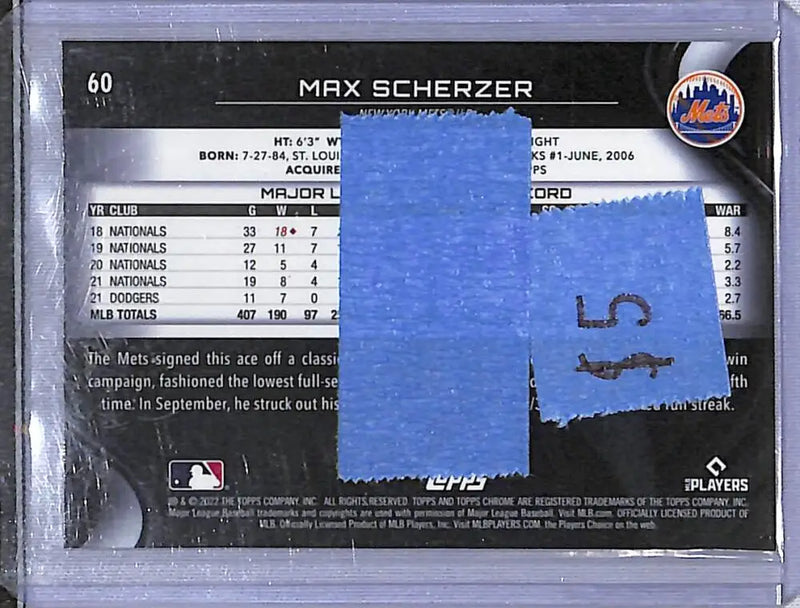 2022 Topps Chrome Black #60 Max Scherzer NM-MT New York Mets