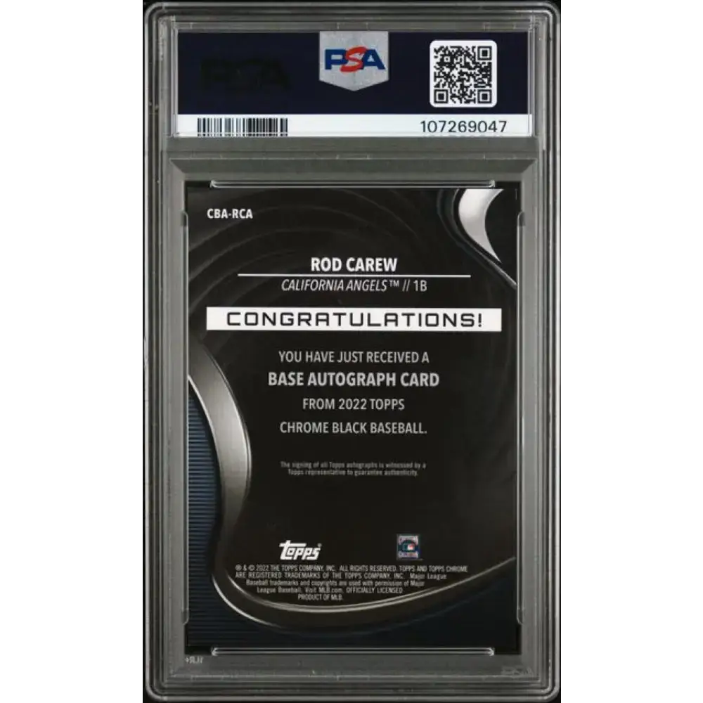2022 Topps Chrome Black Autograph Refractor Gold Mini-Diamond #CBA-RCA Rod Carew PSA 8 NM-MT Auto 15/50 California