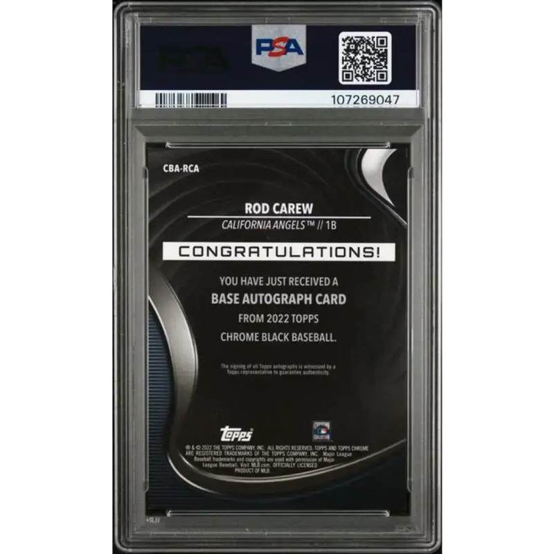 2022 Topps Chrome Black Autograph Refractor Gold Mini-Diamond #CBA-RCA Rod Carew PSA 8 NM-MT Auto 15/50 California
