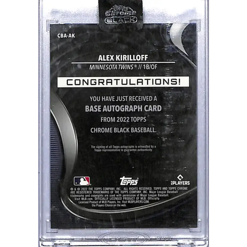 2022 Topps Chrome Black Autographs #CBA-AK Alex Kirilloff NM-MT Auto Minnesota Twins - Baseball Card Single