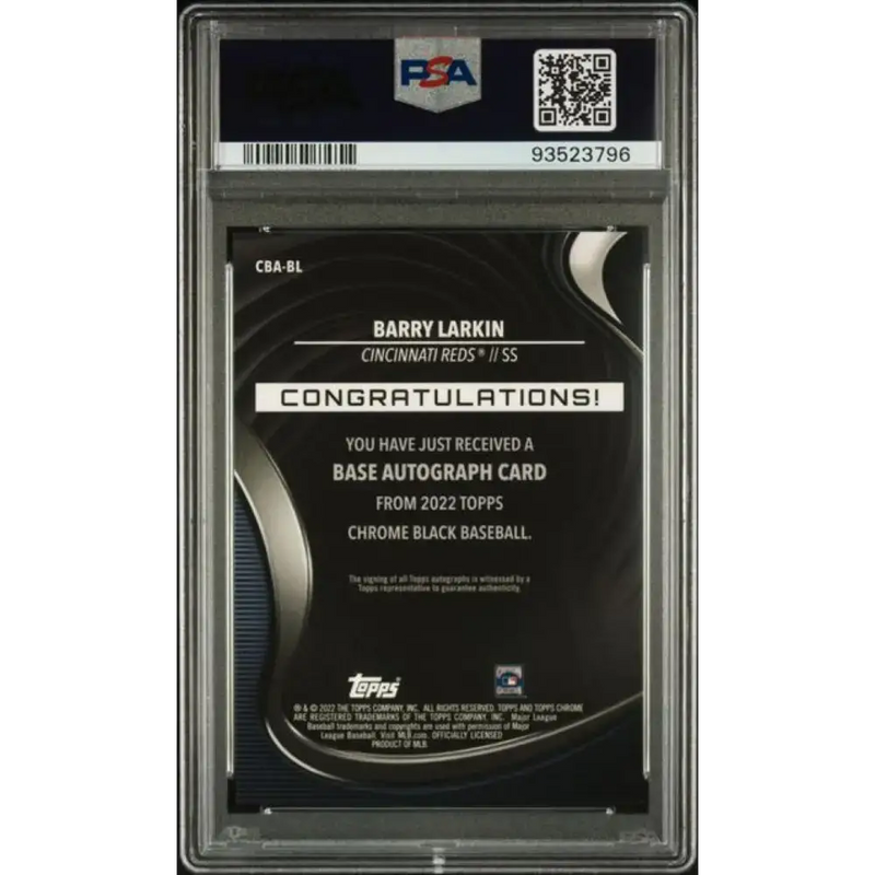 2022 Topps Chrome Black #CBA-BL Barry Larkin PSA 9 MINT Auto Cincinnati Reds Baseball Card - Baseball Card Single