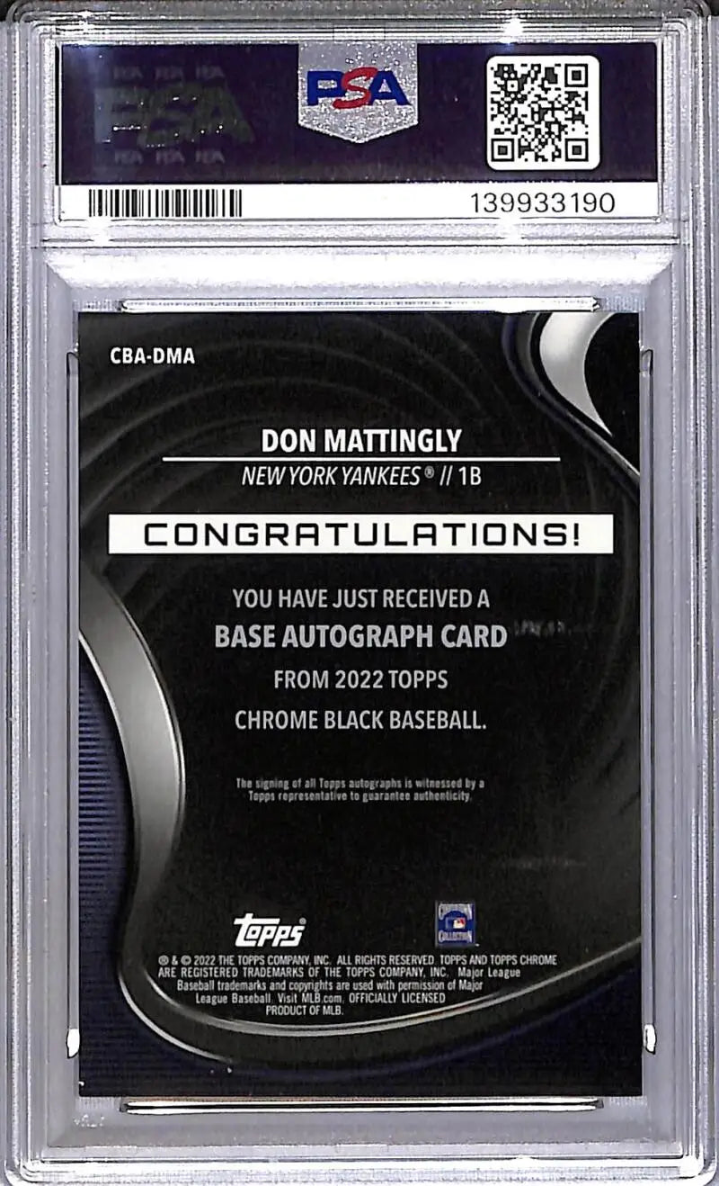 2022 Topps Chrome Black #CBA-DMA Don Mattingly PSA 10 GEM MINT Auto New York Yankees
