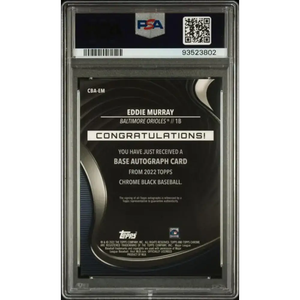 2022 Topps Chrome Black #CBA-EM Eddie Murray PSA 9 MINT Auto Baltimore Orioles Baseball Card - Baseball Card Single