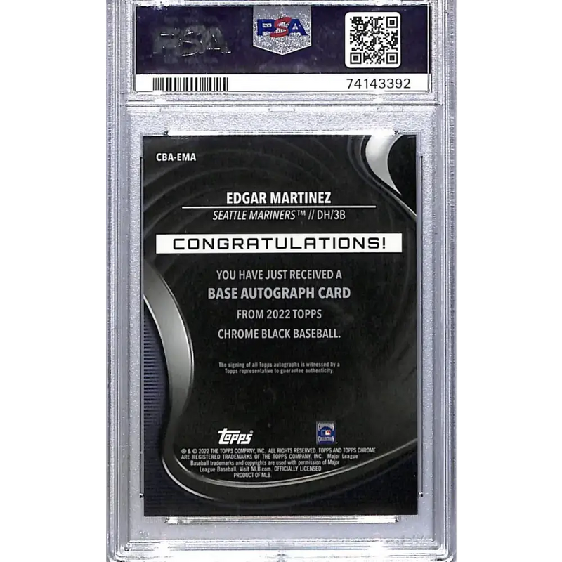 2022 Topps Chrome Black #CBA-EMA Edgar Martinez PSA 10 GEM MINT Auto Seattle Mariners - Baseball Card Single