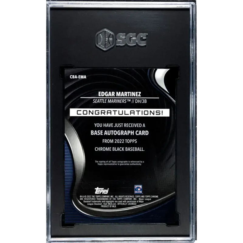 2022 Topps Chrome Black #CBA-EMA Edgar Martinez SGC 10 Gem Auto Seattle Mariners Baseball Card - Baseball Card Single