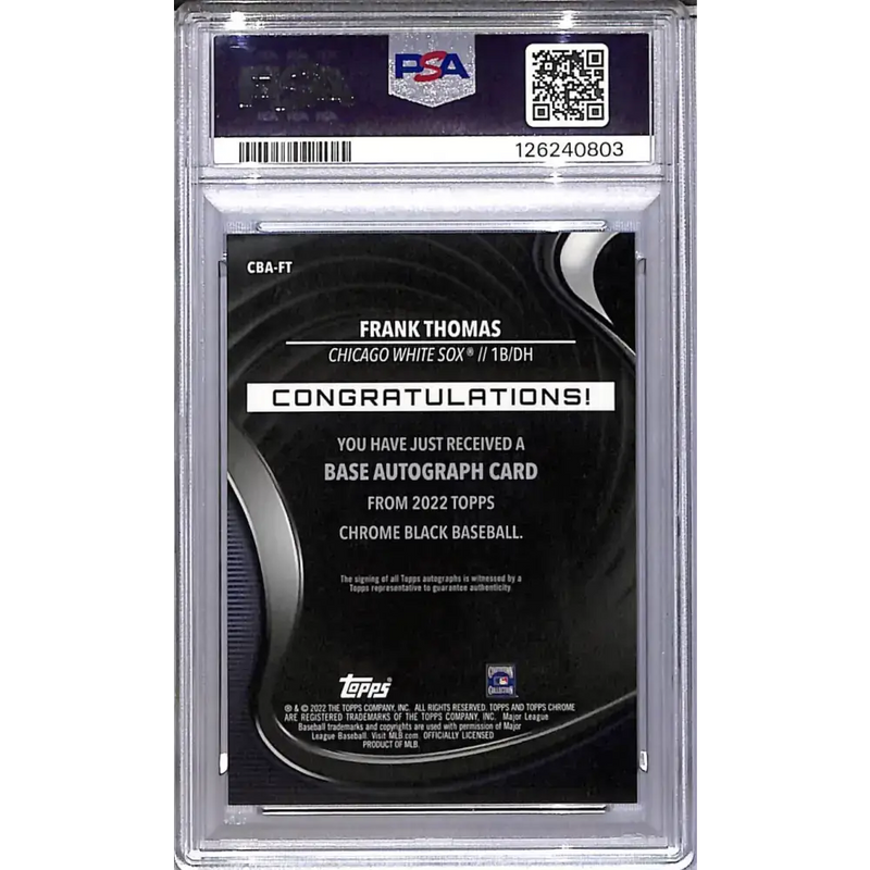 2022 Topps Chrome Black #CBA-FT Frank Thomas PSA 10 GEM MINT Auto Chicago White Sox - Baseball Card Single