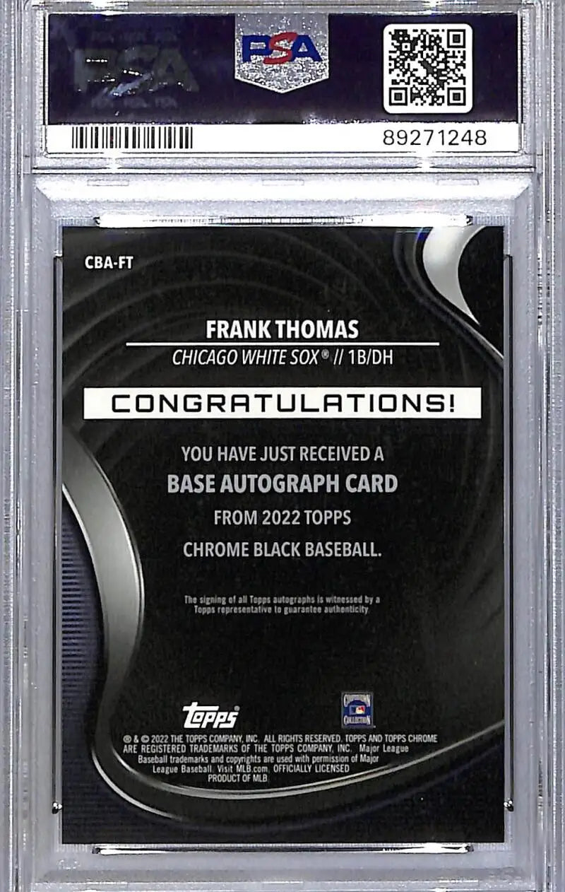 2022 Topps Chrome Black #CBA-FT Frank Thomas PSA 10 GEM MINT Auto Chicago White Sox