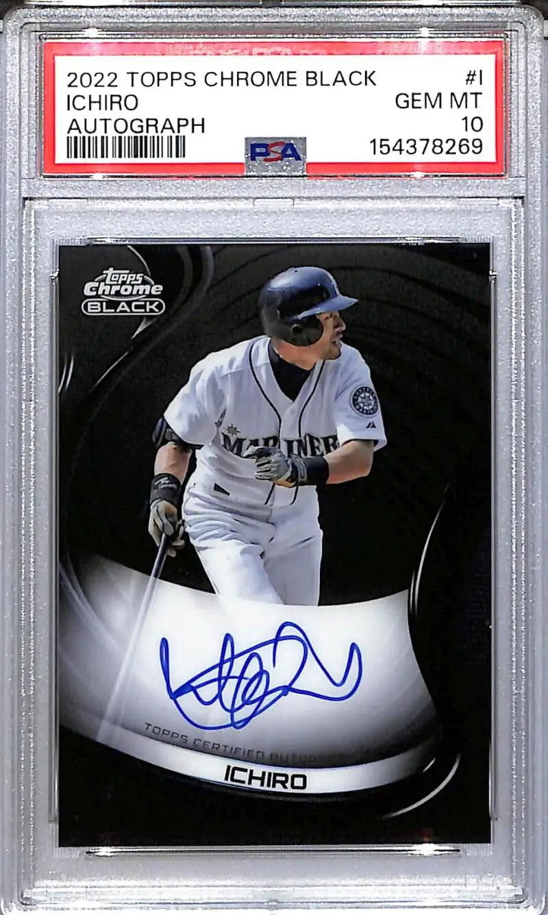 2022 Topps Chrome Black #CBA-I Ichiro PSA 10 GEM MINT Auto Seattle Mariners - Baseball Card Single