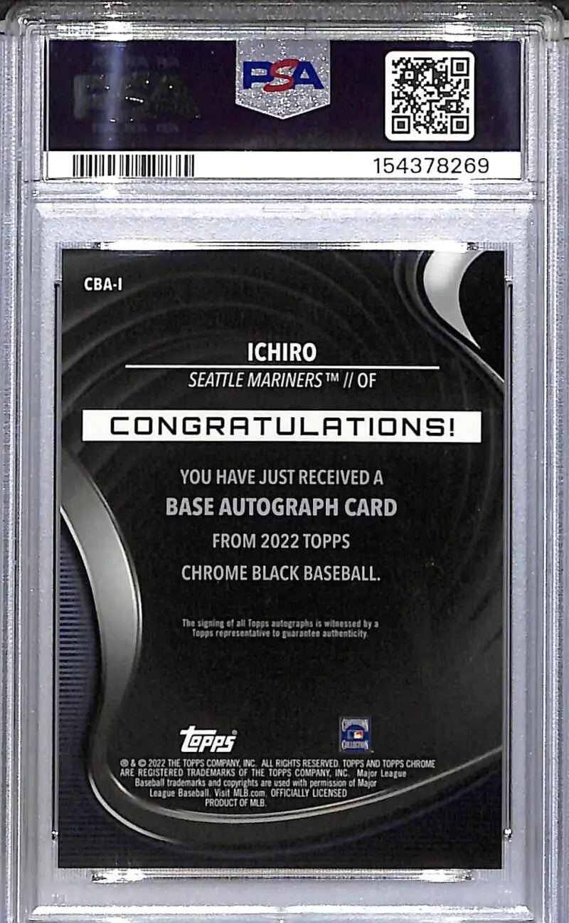 2022 Topps Chrome Black #CBA-I Ichiro PSA 10 GEM MINT Auto Seattle Mariners - Baseball Card Single