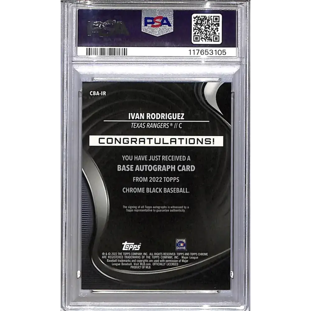 2022 Topps Chrome Black #CBA-IR Ivan Rodriguez PSA 9 MINT Auto Texas Rangers - Baseball Card Single