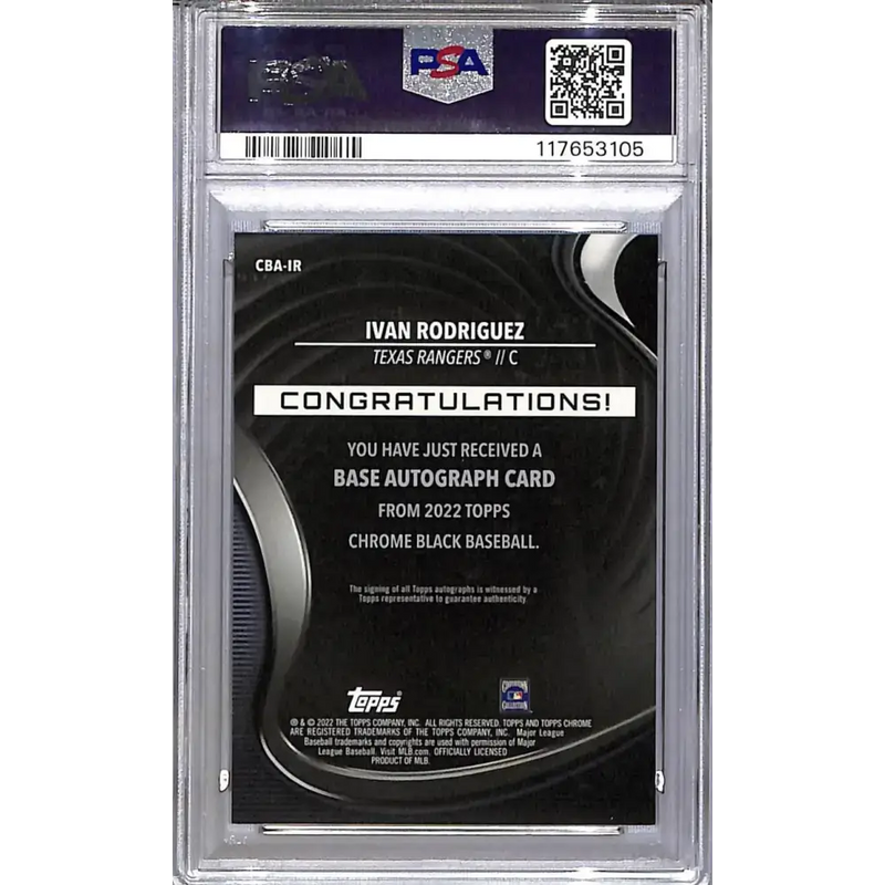 2022 Topps Chrome Black #CBA-IR Ivan Rodriguez PSA 9 MINT Auto Texas Rangers - Baseball Card Single