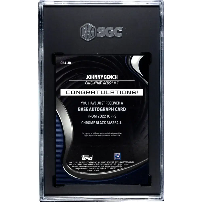 2022 Topps Chrome Black #CBA-JB Johnny Bench SGC 10 Gem Auto Cincinnati Reds Baseball Card - Baseball Card Single