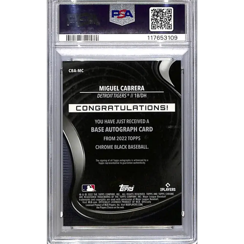 2022 Topps Chrome Black #CBA-MC Miguel Cabrera PSA 9 MINT Auto Detroit Tigers - Baseball Card Single
